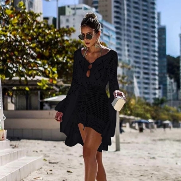 Knitted Hollow Beach Blouse Crochet Cover Up - Picture 2 of 5